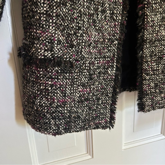 Massimo Dutti Cropped Boucle Tweed Blazer Black White Purple Size 2 - Picture 14 of 15